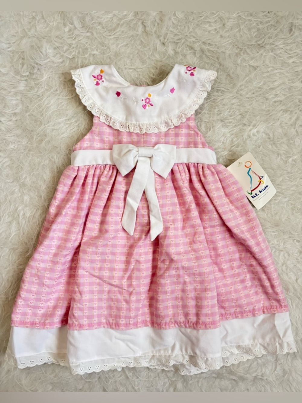 B.T Kids NWT Pink Embroidered Collar Bow-Front Formal Dress for Girls